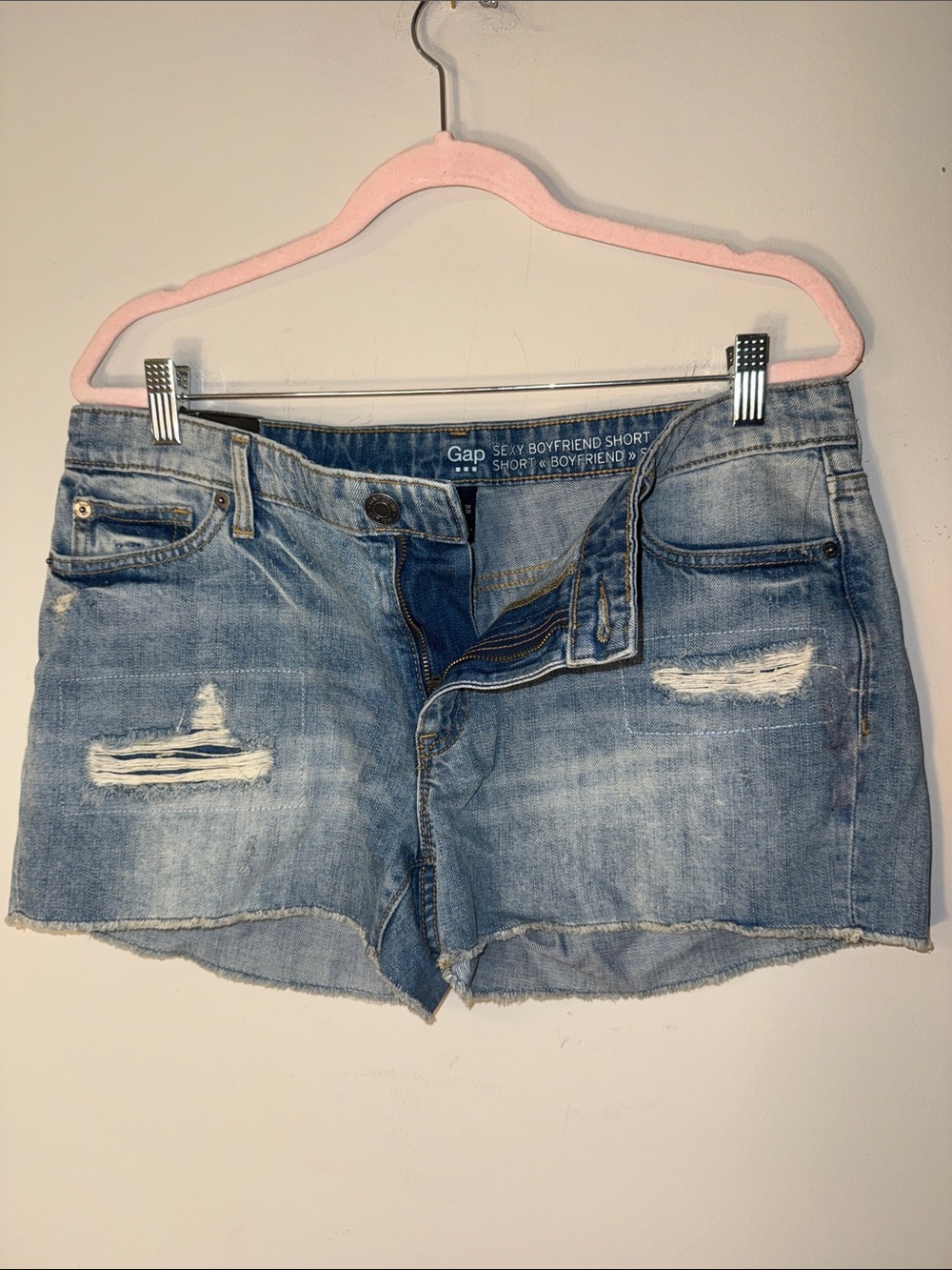 GAP Light Blue Distressed Boyfriend Denim Shorts